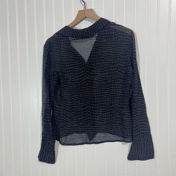 VTGY2K Express Silk Sheer Croc Print Tie Front Blouse Top Black Gray Size 9/10 - Picture 8 of 10